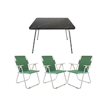 Bofigo 60x80 Granit Katlanır Masa + 3 Adet Katlanır Sandalye Kamp Seti Bahçe Balkon Takımı Yeşil