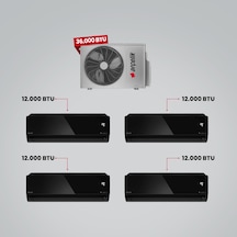 Arçelik 1+4 Multi Sistem 36100 MD Pro Dış Ünite 4 Adet 12 BTU Siyah İç Üniteler Duvar Tipi Klima