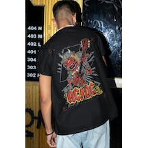 Ac Dc Rock Metal Müzik Grubu Sırt Baskılı Unisex Oversize Tişört Siyah