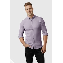 Rizzup Erkek Gri Slim Fit Fitilli Gömlek Likralı Esnek Kumaş Şık Model 2500805