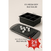 6 Lı Mega Boy Silikon Buz Kalıbı & 160 Lı Minik Küpler Buz Kalıbı Silikon Antrasit Gri Diğer