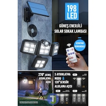 Technojet 198 Ledli Solar Güneş Enerjili Kumandalı Hareket Sensörlü Bahçe Aydınlatma Sokak Lambası