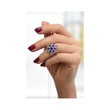 Papatya Silver 925 Ayar Gümüş Rose Kaplama Safir Kamelya Çiçeği Kolye