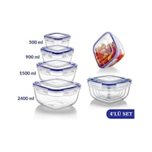 Asude Asd067 Dikdörtgen Sızdırmaz Şeffaf Saklama Kabı Seti 4 Lü 500-900-1500-2400 Ml Çok Renkli