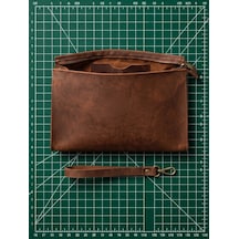 Vintage Leather Craft Hakiki Deri Erkek El Çantası Açık Kahverengi - Taba