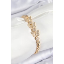 Pirinç Zirkon Taşlı Kelebek Model Gold Renk Kadın Bileklik - Tj-bb7541 Gümüş