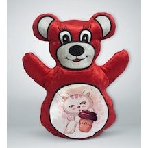 Bk Gift Sevimli Kedi Tasarımlı Kırmızı Ayıcık Yastık-3