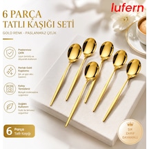 Paslanmaz Çelik 6 Parça Tatlı Kaşığı Seti Gold Renk Misafir Sunum Özel Davet Restoran Kafe Ofis