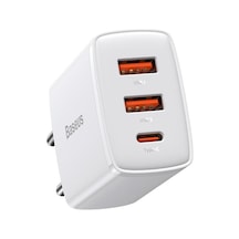 Baseus Compact Qc 30w Duvar Şarj Cıhazı Çıkış :2xusb 1xtype-c Beyaz Ccxj-e02