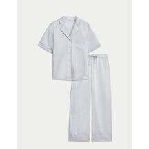 Marks & Spencer Saten Yıldız Desenli Pijama Takımı T37006203X Gri