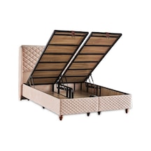Baklava Lüks Baza Ve Başlık Seti 120x200 Cm Tek Kişilik Metal Baza Ve Başlık Takımı Krem Kumaş