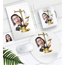 Kişiye Özel Bayan Avukat Karikatürlü Defter Kalem Kupa Mouse Pad Seti-4