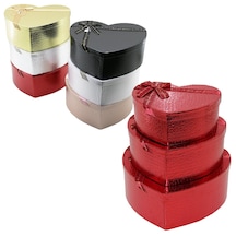 Go İthalat 3pcs Parlak Mix Renkli - Kabartma Desen Karton Hediye Kutusu Kurdelalı 31x28-27x24-23x20c