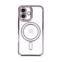 Apple iPhone Uyumlu 16 Plus Kılıf Joke Simli Magneticsafe Kılıf - D mor