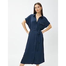 Koton Oversize Midi Gömlek Elbise Kemerli Lacivert 3sak80073pw 3SAK80073PW710
