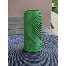 3d Baskı Vector Vazo - Geometrik Çizgili Dekoratif Vazo-yeşil
