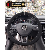 Skoda Citigo Dikme Direksiyon Kılıfı Full Alcantara Süet Gri Yüzük Ve Gri Dikiş 2016-2020 Siyah