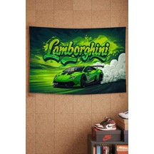 Lamborghini Yeşil Spor Araba Graffiti Drift Dekoratif Duvar Örtüsü Duvar Halısı Beyaz