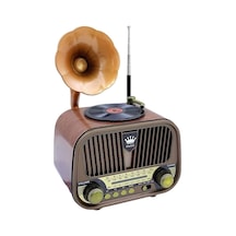 Nostaljik Gramofon Görünümlü Fm Radyo Retro Ahşap Bluetooth Hoparlör