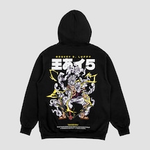 Unisex Siyah Gear Baskılı Hoodie Oversize Kapşonlu Sweatshirt Siyah