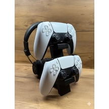 Ps5 Dualsense 2 Li Oyun Kolu Ve Kulaklık Standı Siyah Renk 3d Baskı Şık Dikey Tutucu 21.5x18x4 Cm