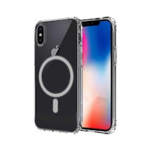 Apple Uyumlu iPhone X Kılıf Magsafe Şarj Özellikli Şeffaf Sert Pc Zore Embos Kapak