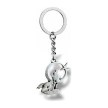 Uluyan Kurt Ve Ay Yıldız Figürlü Metal Anahtarlık Gümüş Renk Unisex Aksesuar