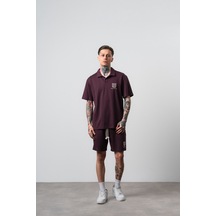 Erkek Rocket Club Yazılı Regular Fit T-shirt Şort Takım Bordo