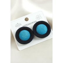 Düğme Süet Kumaş Küpe - Lacivert N701