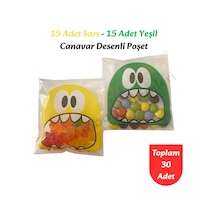 30 Adet Sarı-yeşil Renkli Canavar Desenli Cake Pop & Kurabiye Poşeti-10x15 Cm