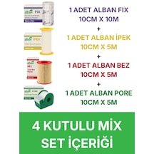 4 Kutulu Mix Flaster Seti İpek, Bez, Kağıt Pore 5cmx5m Ve Fix Elastik Sabitleme Flaster 5cmx10m