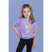 Toontoy Kids Toontoy Kız Çocuk Workout Baskılı Taş İşlemeli Tişört Lila