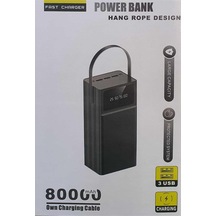 80000 Mah Powerbank İos Uyumlu Android Uyum Ekranlı Type C Mikro Usb Lightning Çıkışlı Siyah