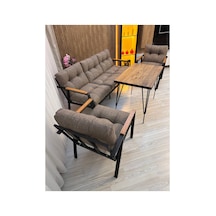 Houseart Açelya Balkon, Bahçe, Cafe - Salon - Metal Kanepe Koltuk Takımı 3+1+1 + Masa Kahverengi