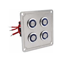 Labarka 4'lü Krom Switch Panel Sigortalı Korna Butonlu Mavi LED'li 12-24V