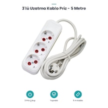 3'lü Uzatma Kablo Priz - 5 Metre - Beyaz 5 M