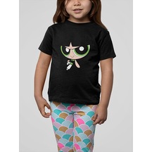 Sevbano Power Puff Girls Buttercup Baskılı Unisex Çizgi Film Çocuk Tişört Siyah