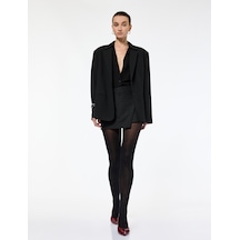 Koton Metalik İplik Detaylı Slim Fit A Kesim Kruvaze Mini Etek Siyah Çizgili 6wak70110ew Siyah Çizgili