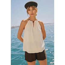 Sateen Aksesuar Detaylı Bluz - Taş-137621