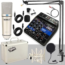 Midex CX1 Mixer Set Condenser Mikrofon Ses Kartlı Mikser + Stand + Filtre