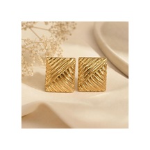 Gold Kare Çizgili Küpe Kabartmalı Dokulu Vintage Küpe Gold - 886706048 Gold - 886706048 Gold