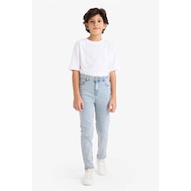Defacto Ayıcılıklı Slım Fıt Düz Paça Jean Pantolon Erkek Çocuk F8478A826SM Mavi