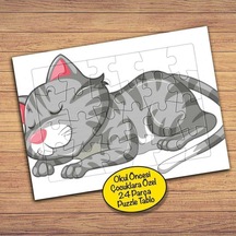 Uyuyan Tekir-kedicik Çocuklara Özel Puzzle Yapboz Tablo-23038
