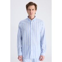 D'S Damat Ds Damat Comfort Mavi Çizgi Desenli Keten Karışımlı Gömlek 4hc02ky042652 Çok Renkli