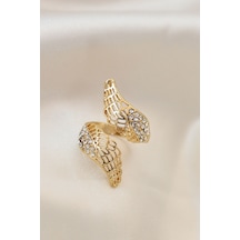 Ayarlamalı Gold Renk Metal Zirkon Taşlı Kanat Yüzük Çok Renkli 96589719