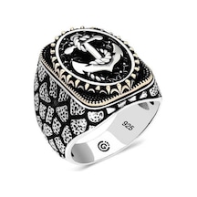 Gümüş Deniz Çapası Oval Erkek Yüzük-203206 Çok Renkli