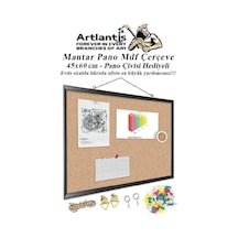 Mantar Pano Mdf Çerçeve 45x60 Cm 1 Adet Harita Çivisi Hediyeli Duvara Monte Mantar Çerçeve Evde Okulda Büroda Ofiste
