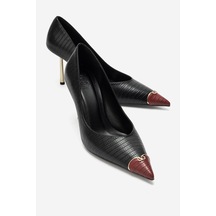 Luvi Shoes Jımena Siyah Kırmızı Desenli Sivri Burunlu Kadın İnce Topuklu Ayakkabı