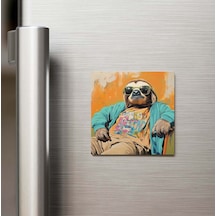 Sloth - Tembel Hayvan - Güneş Gözlüklü Style - Buzdolap Magneti - 9x9 Cm