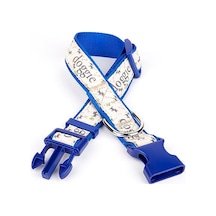 Köpek Ve Pati Desenli Dokuma Köpek Boyun Tasması 3 Cm X 36-60 Cm Mavi - Elwm-300519 Çok Renkli